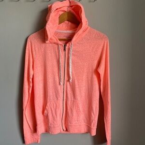 American Eagle Outfitters Women's Peachy-Pink Full Zip Lightweight Hoodie Medium